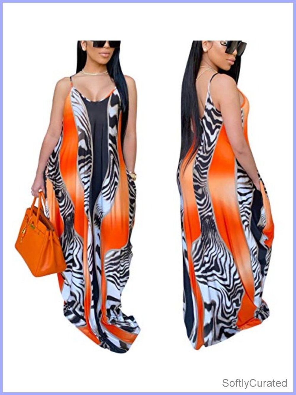 Women's Spaghetti Strap Maxi Sundress with Pockets Floral Print Beach Dress - Picture 3 of 3